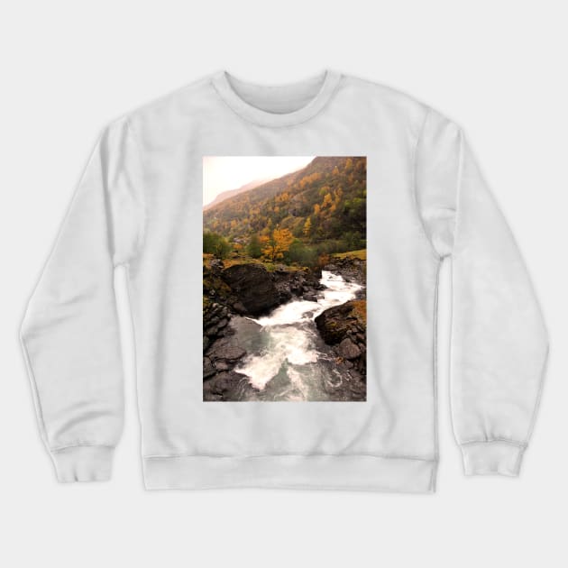 Waterfall Flamsdalen Valley Flam Norway Scandinavia Crewneck Sweatshirt by AndyEvansPhotos